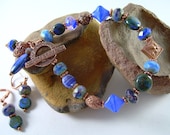 Blue Winter - Picasso & Copper Bead Bracelet