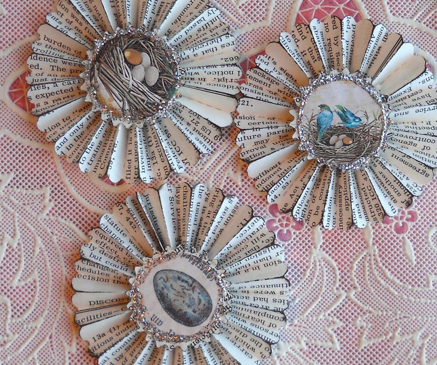 vintage paper rosettes- The Nest- set of 3
