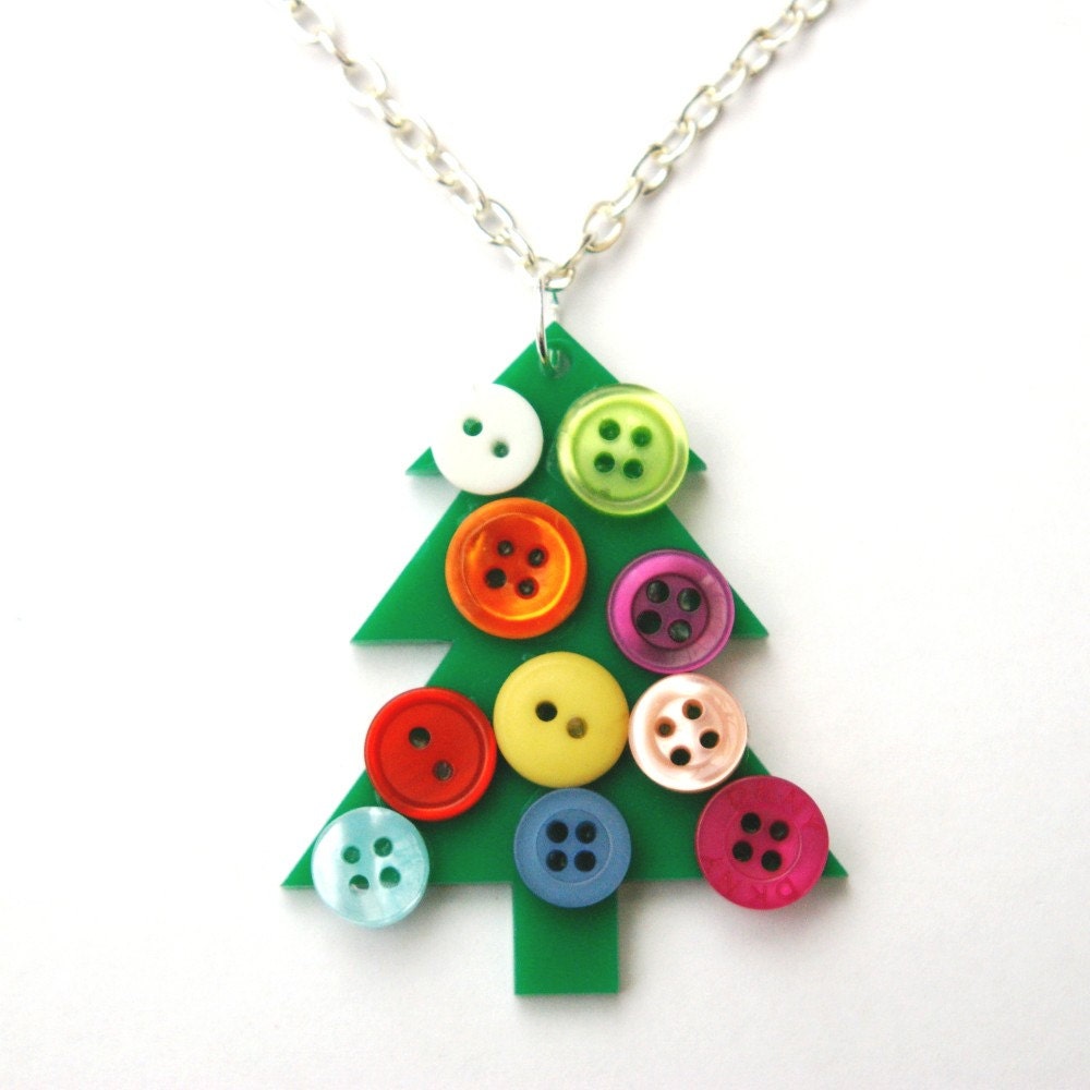 Button Christmas Tree Acrylic Necklace - SALE