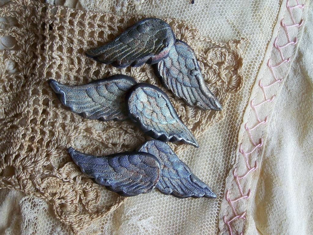 Winter Frost...One Pair of Raku Wing Cabochons