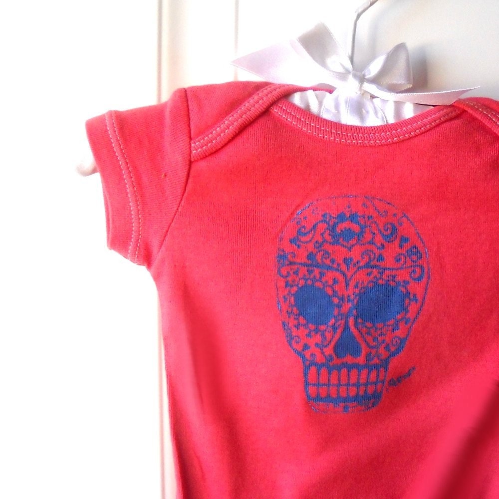 dia de los muertos Sugar Skull onesie baby bodysuit in red or custom colors 0-24 months