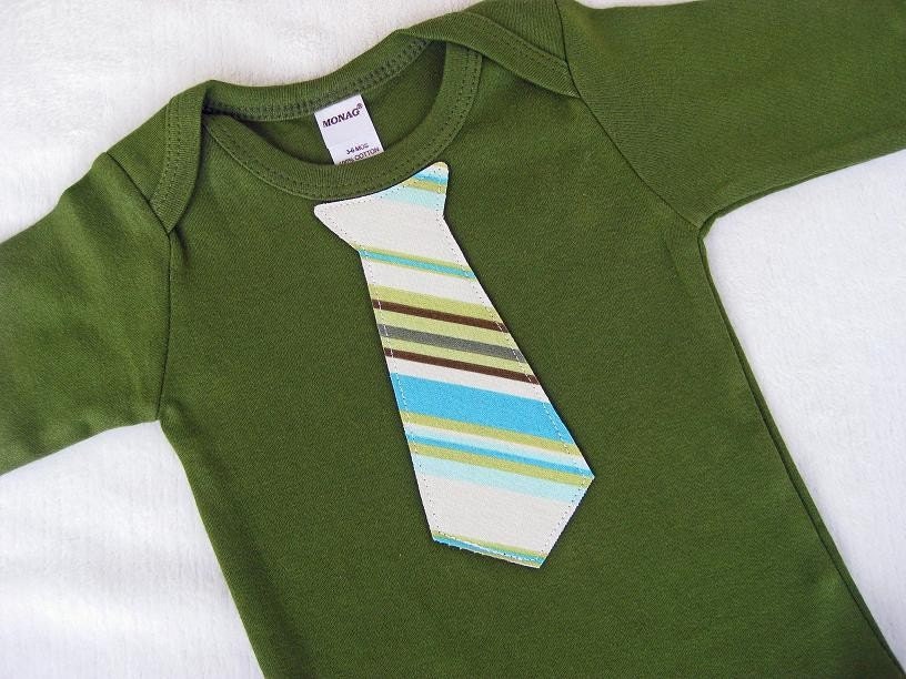 Any Tie on a LONG SLEEVE Olive Green Tie Onesie / Bodysuit Sizes 0-3, 3-6, 6-12 and 12-18 months -- Pick Your Favorite Tie