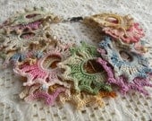 TATTERED frayed crochet doily bracelet repurposed vintage charming pastel rainbow tatted shabby eco chic assemblage ooak one of a kind