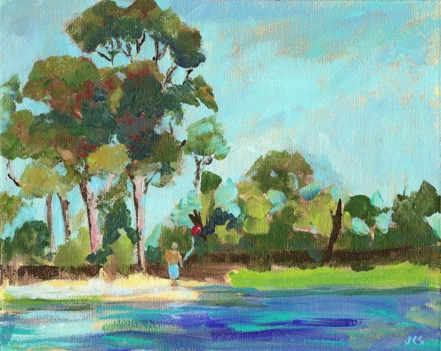 Original Acrylic Painting California Impressionistic Landscape Tree Figure  SFA