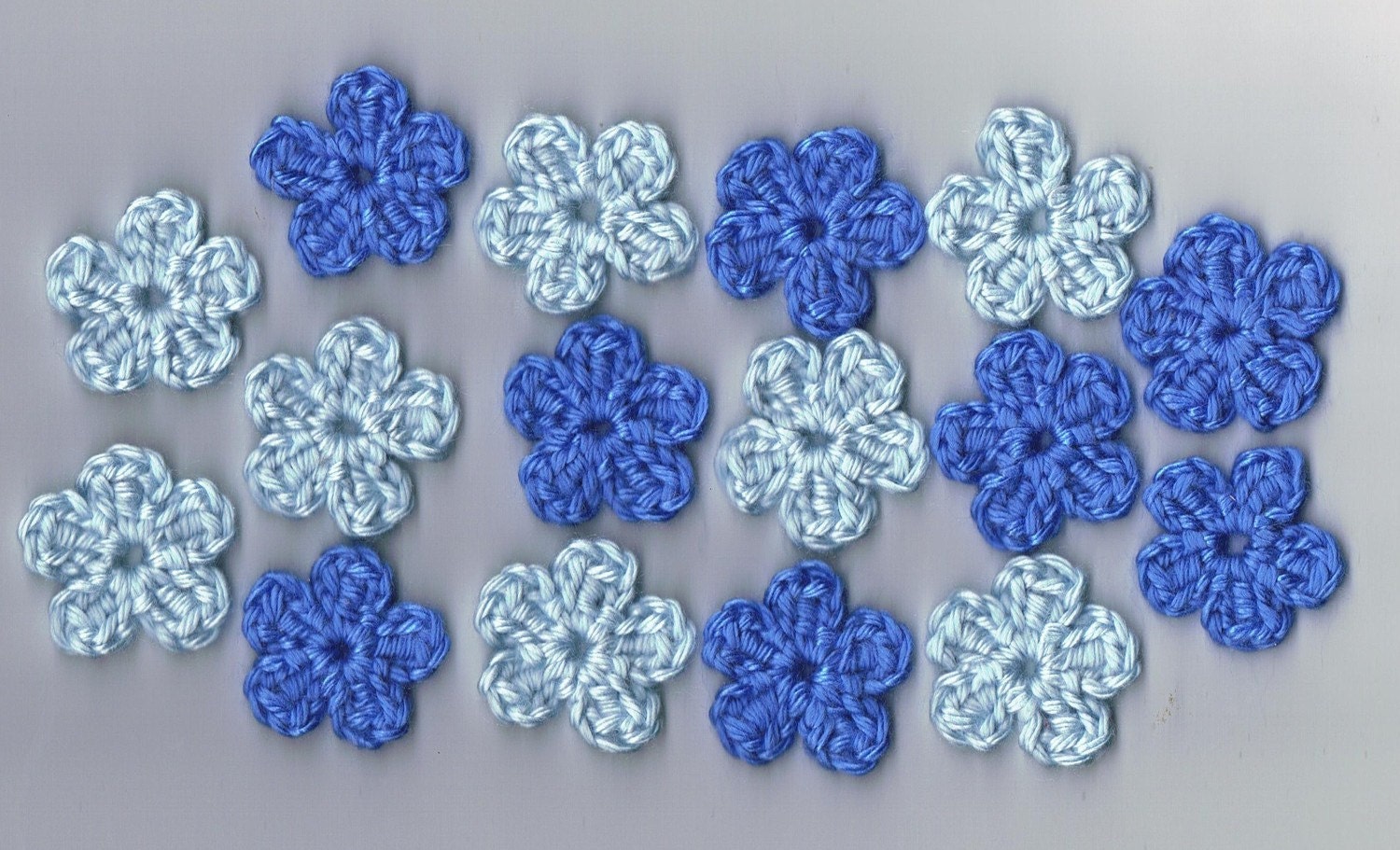 Applique Blue Flowers hand crocheted
