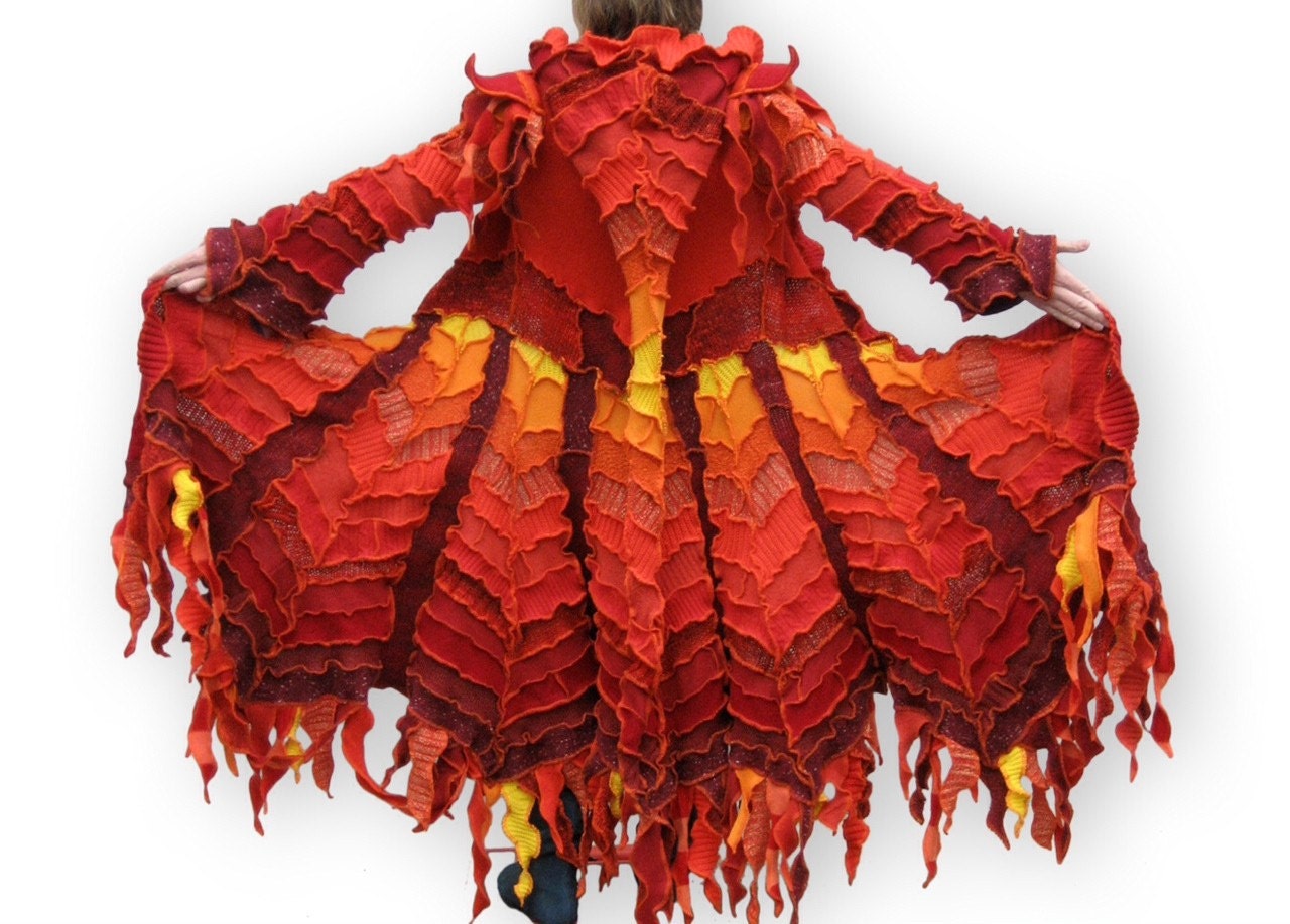 Reserved for FIREBIRD2011 -- The Phoenix -- Epic Fantasy Collection -- S/M --  Patchwork Sweater Coat Creation - Made from Recycled Sweaters