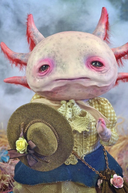 Carlota Ajolota  ART DOLL ooak sculpt Axolotl