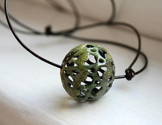 Chartreuse Paisley - Torch Fired Enamel Bead Necklace