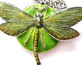 Olivine, Moss Green Dragonfly Locket Necklace made by RotsinaCreations