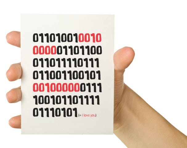 I Love You in Binary - Red and Black 8 X 5.5 Greeting Card