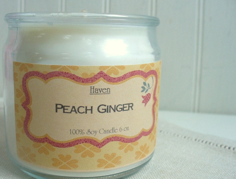 Handpoured Pure Soy Candle Peach Ginger 6 oz