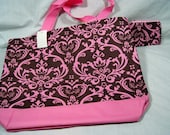 Personalized canvas tote/book bag - pink damask pattern