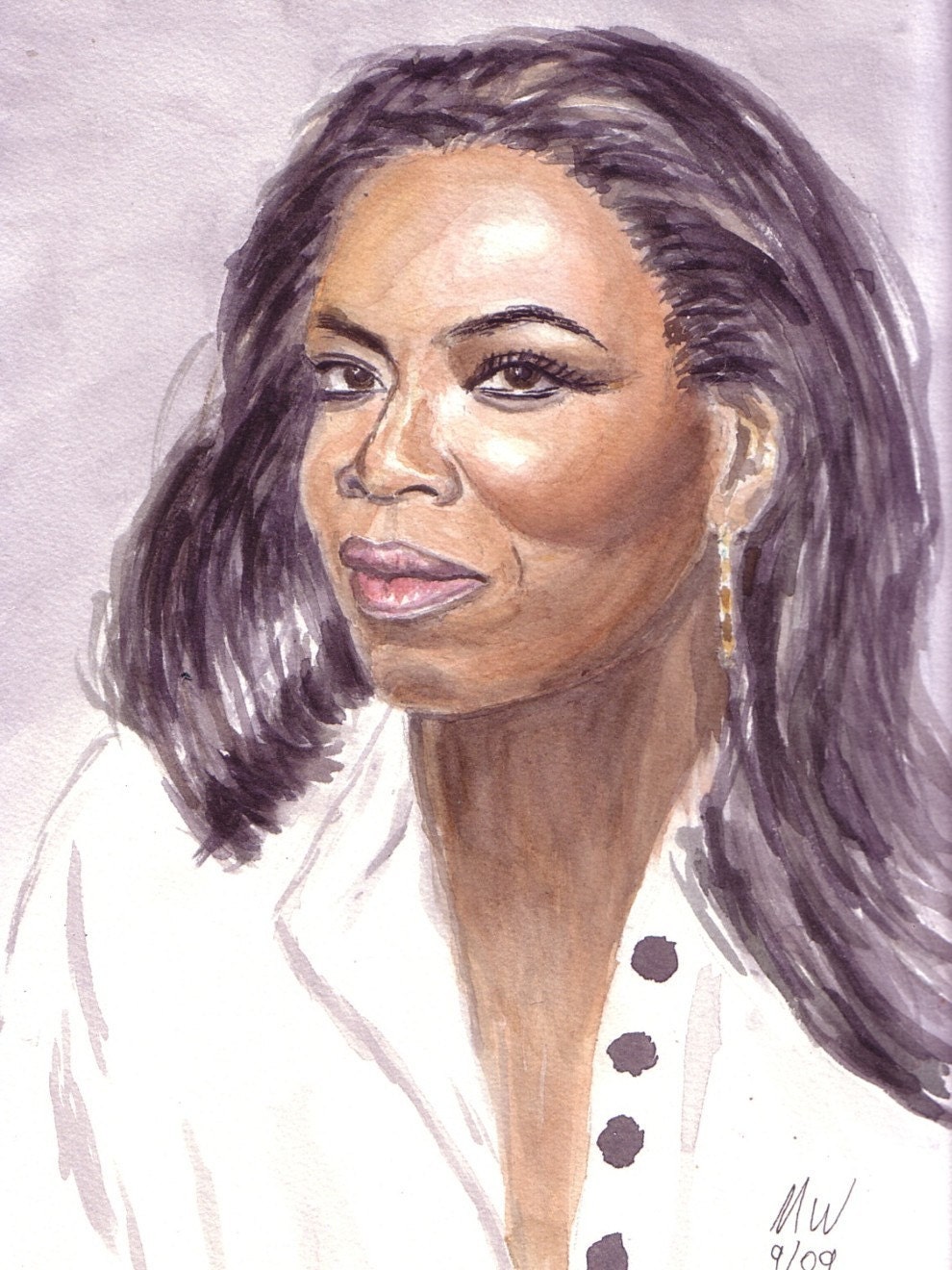 Handpainted Watercolor Portrait Oprah Winfrey