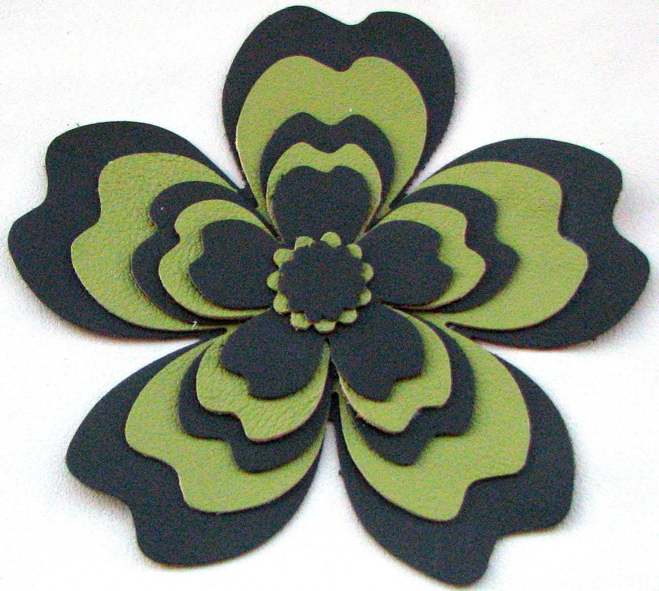 Floral leather hair clip, olive green/light green flower