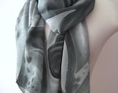 Miles Davis inspired hand painted crepe silk scarf in gray