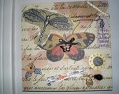 She Dreams of Flight 2 - Part 2 in my 4-part series of OOAK Signed Altered Art Collage Mixed Media Plaques with Jewelry Butterflies Dragonflies and Paper Flowers