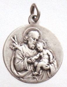 Saint Joseph Vintage Medal on 18 inch sterling silver bead chain