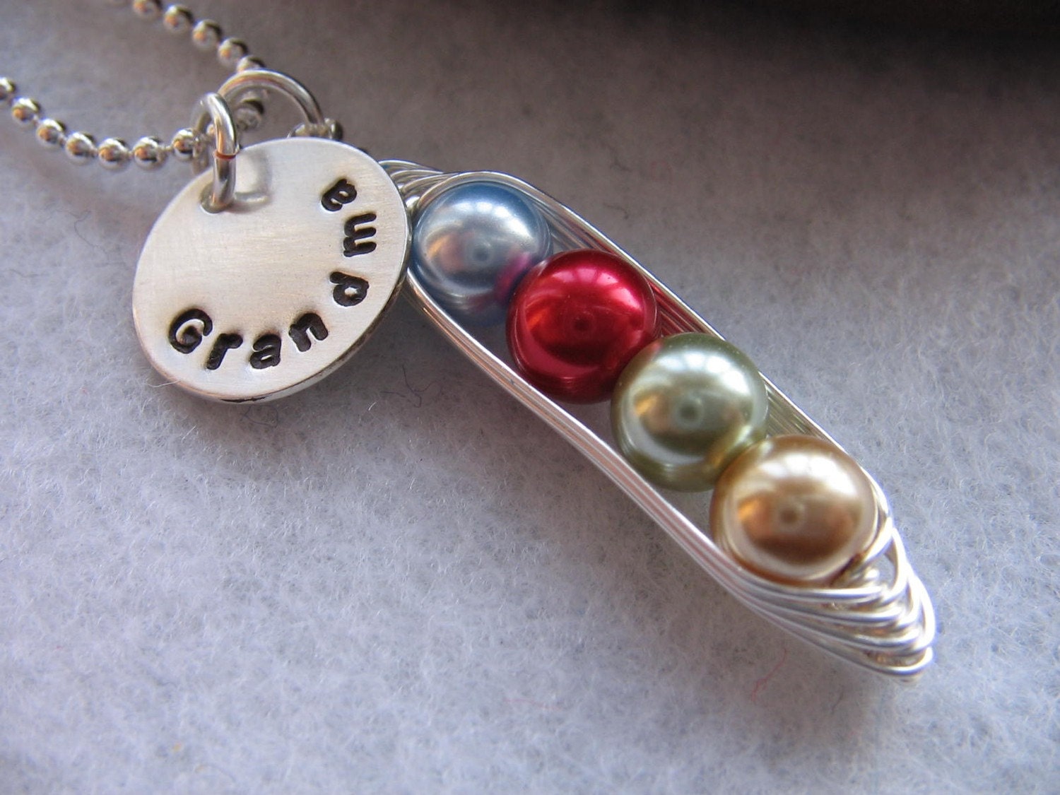Peas in a Pod necklace with a personalized sterling disc  (24 colors) 2,3,4,or 5 peas