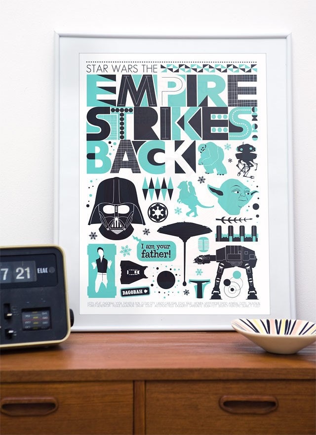 Star Wars  The Empire Strikes Back - Retro  Scandinavian style poster print A3