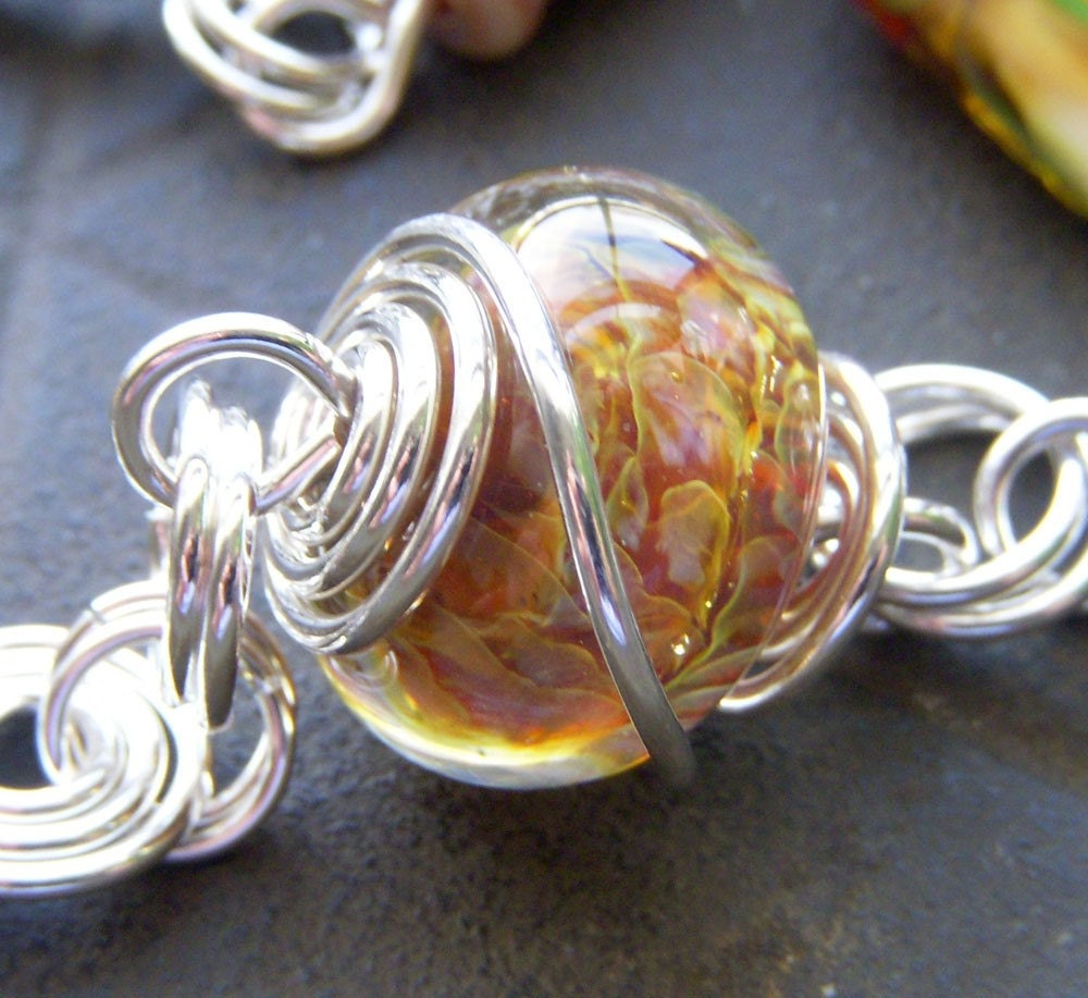 Golden Treasure - Sterling Silver Lampwork Wire Wrapped Necklace