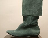 VTG 80's Forest Green Suede Leather Cuffed Knee High Boots  sz 9