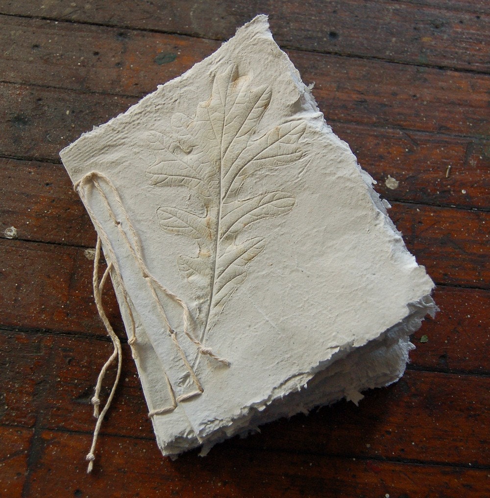 Handmade Paper Recycled Journal - Single Oak Leaf