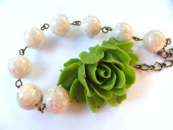 Necklace - Ferngulley Green Rose and Riverstone