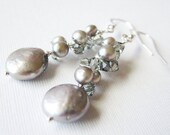 Silver Mist - Silver Freshwater Pearl and Swarovski Crystal Earrings in Sterling Silver - Bridal, Prom or Special Occasion