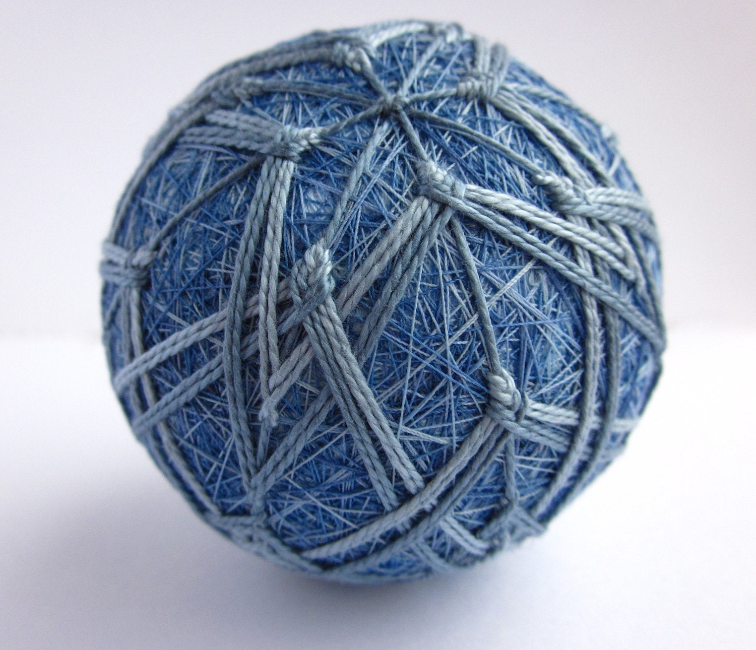 denim  - hand embroidered thread ball - japanese temari