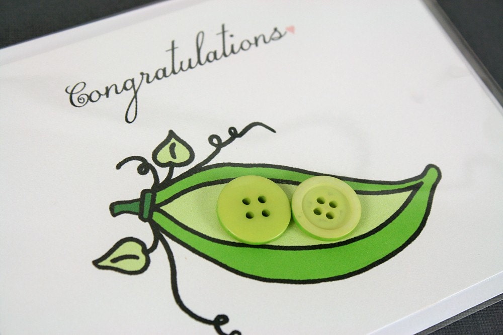 Peas in a Pod Twins Congratulations card, OOAK