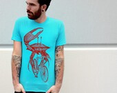 Red Crab on a Bike Shirt - American Apparel Aqua T-Shirt - free shipping - Available in XS, S, M, L, XL and XXL