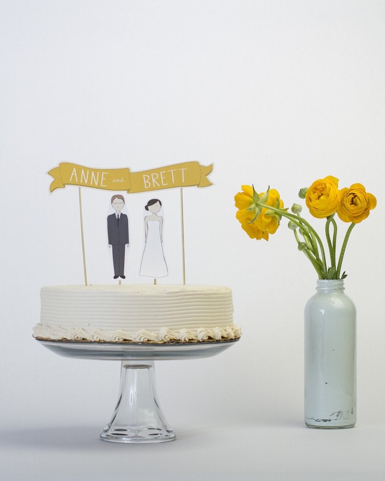 Cake Topper Set - Custom Cake Banner No. 1 / Bride and/or Groom Cake Toppers
