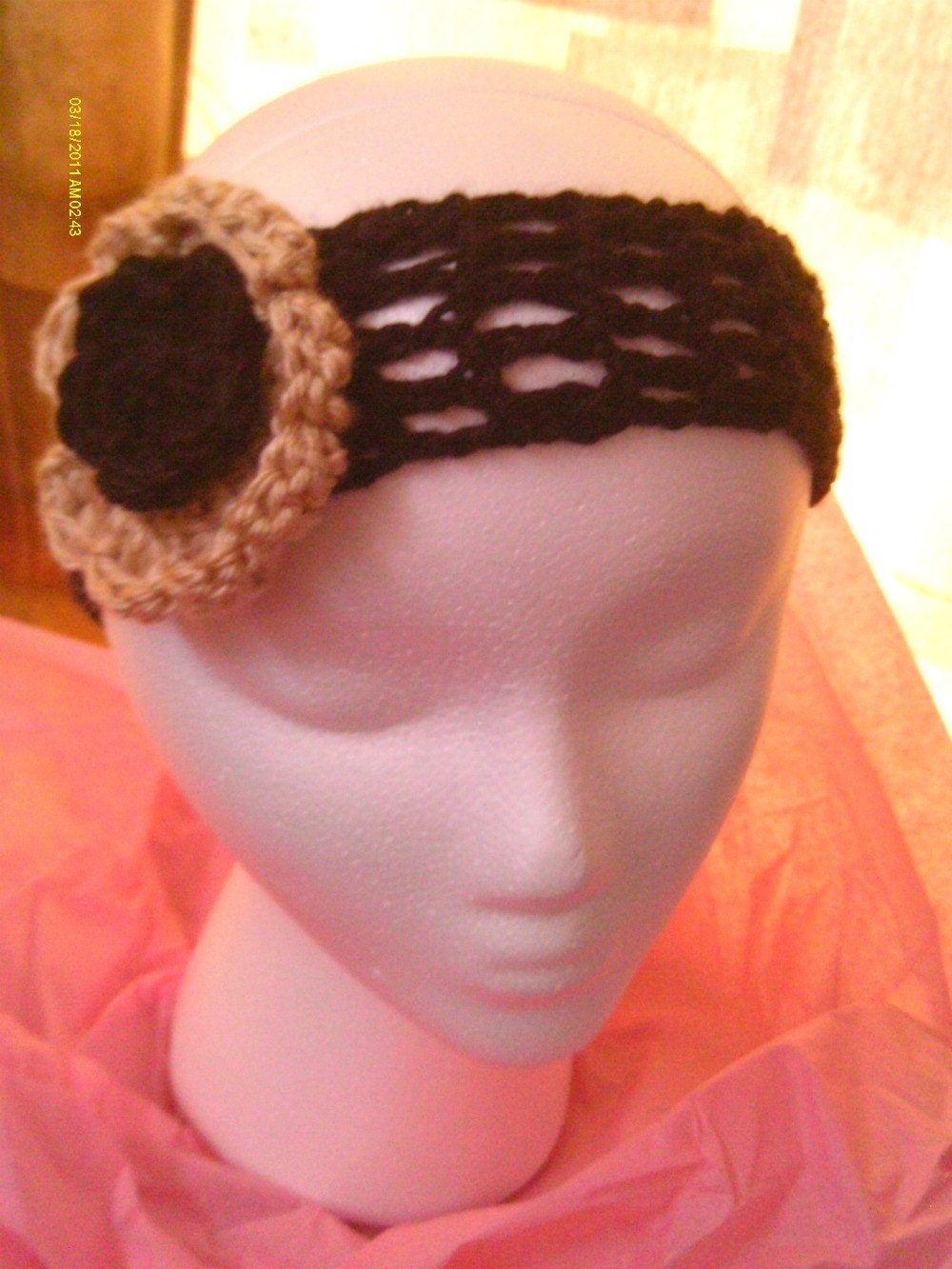 Buy ONE Get ONE Free SALE - Wide Hand Crochet Dreadband / Headband - Black & Tan