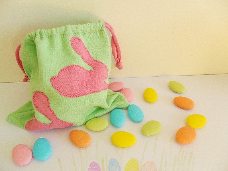 Green and Pink Easter Egg Hunt Pouch, Wristlet, Re-cycled T-shirt Organiser