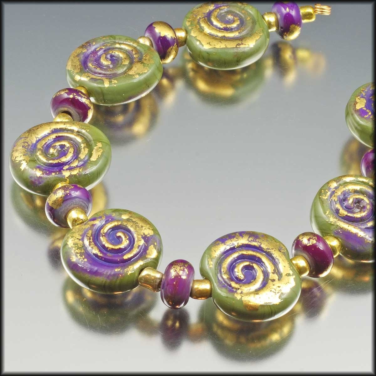 Aztec Olive - 15 lampwork beads by Judith Billig