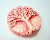 Faux Ceramic Rose Tree of Life Handmade Polymer Clay Pendant