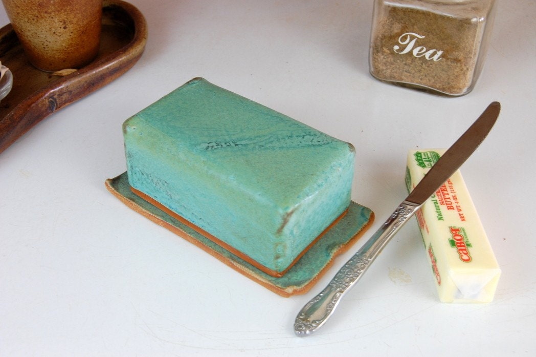Covered Butter Dish in Turquoise