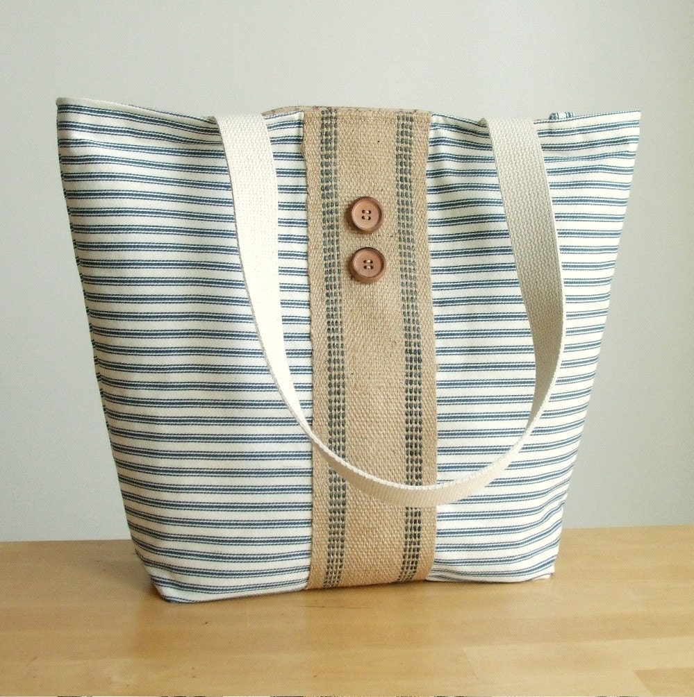 A Seaside Tote in a Classic Ticking Stripe and Natural Jute Webbing