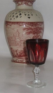 Vintage Ruby Red Wine Glass - Art Glass Made in France