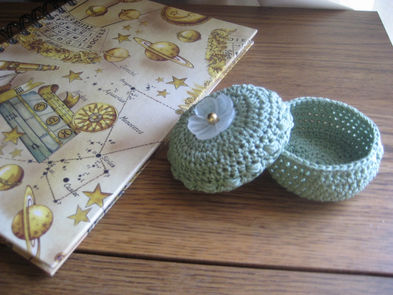Tiny Crochet Basket with Button Flower Lid