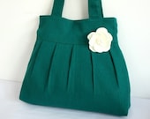 Green Super Pleated Hemp / Cotton Tote Bag - FREE Flower Pin