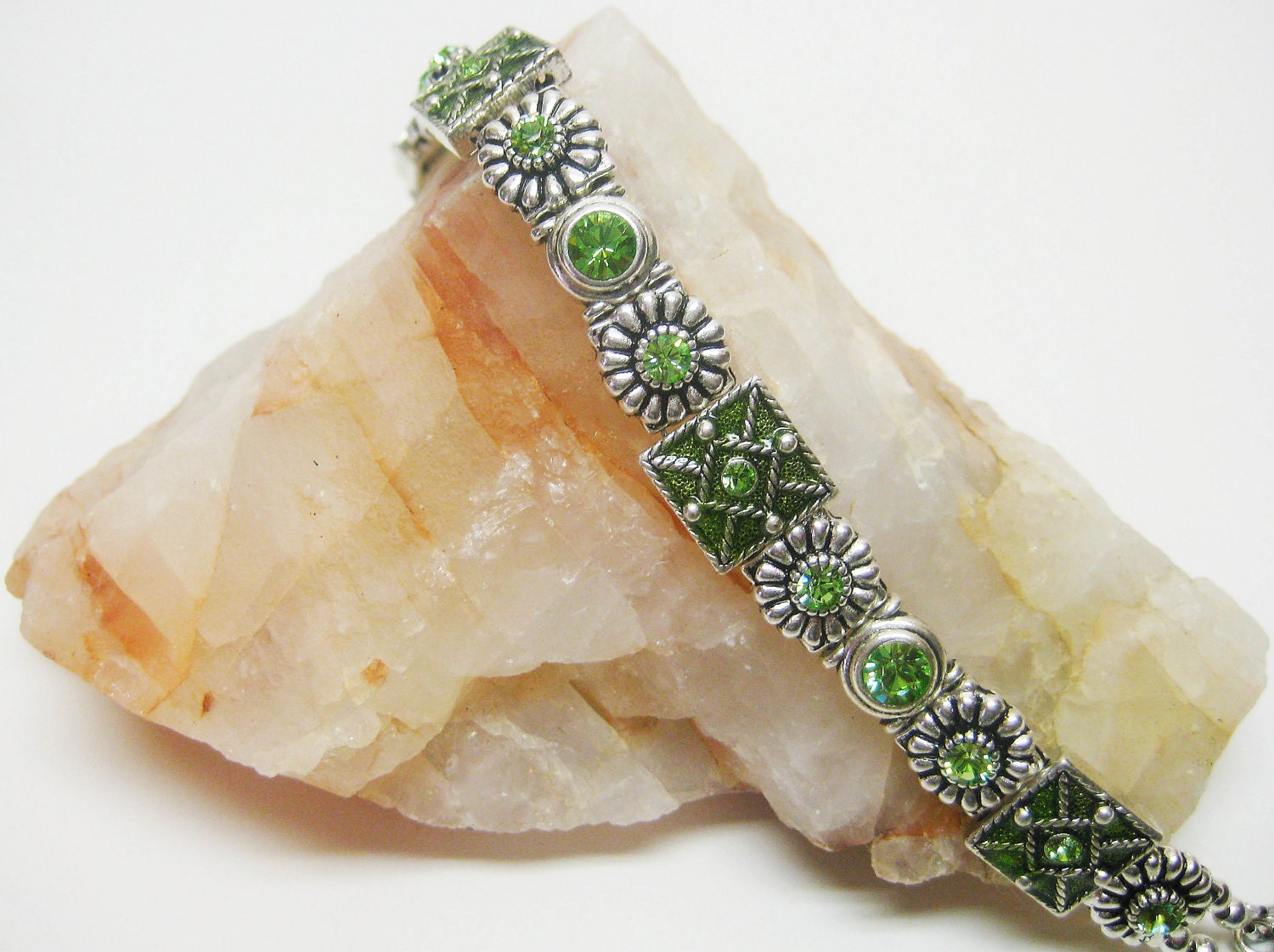 Green Peridot Crystal Slider Bracelet