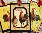 CO-225-French Farmyard Roosters  Shabby Set of 6  Different Images