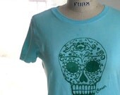 Day of the Dead Ladies OR Mens Sugar skull Tshirt in aqua blue or custom colors