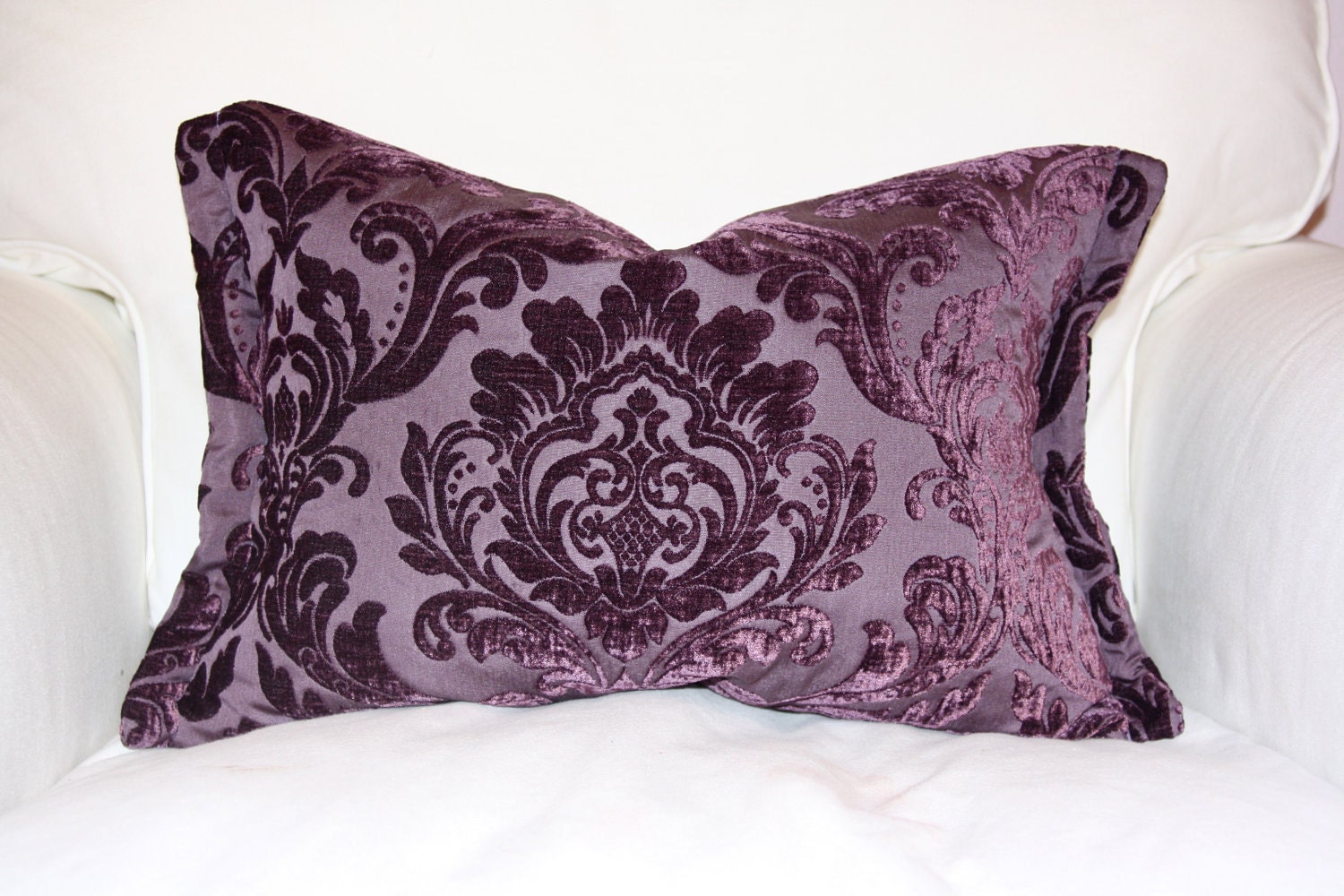 Purple Damask Pillow cover 12 x 18