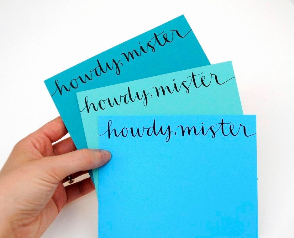 Howdy Flat Notecards in Mixed Blues - Set of 6