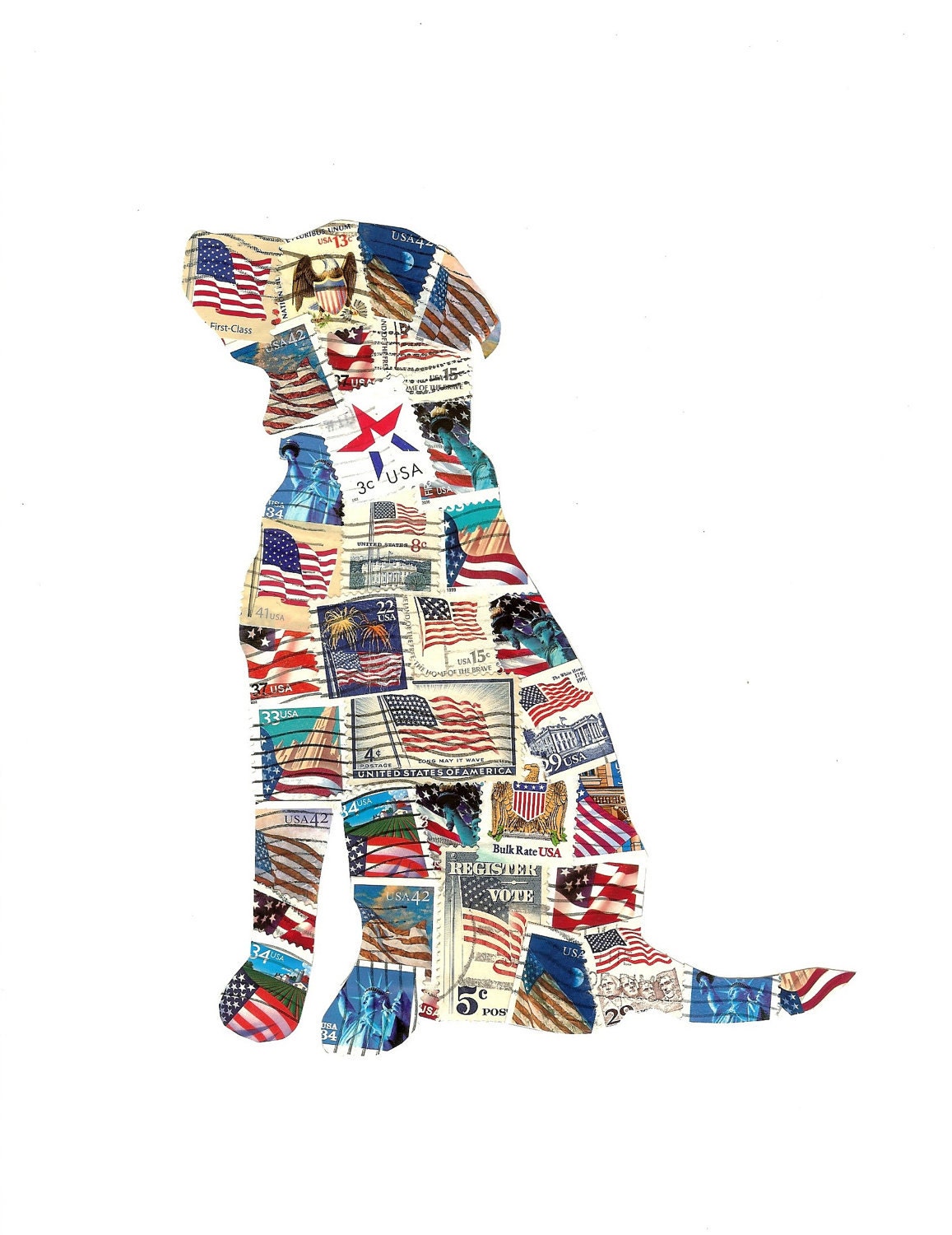 Patriotic Dog United States Flag Postage Stamp Collage