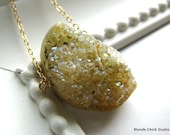 DRUZY no.8-Moon Crescent Shaped Yellow Druzy 14Kt Gold Necklace
