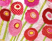 Poppy baby quilt - wall art quilt- "Poppy Garden" in pink, red, yellow, green & white