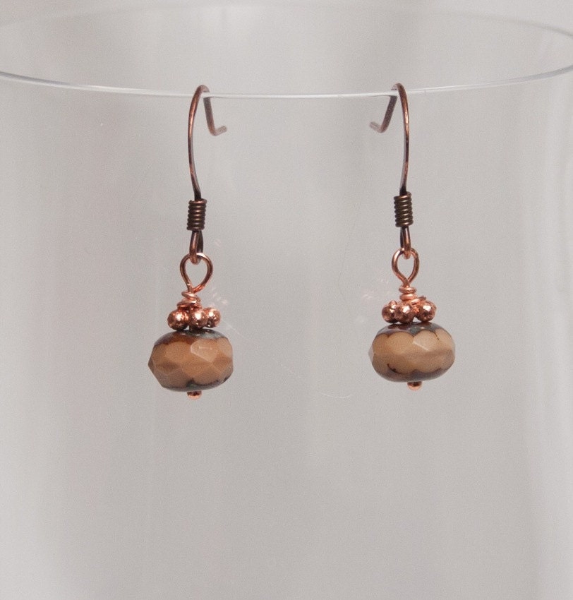 Vintage Style Copper Glass Earrings - Toasted Almond
